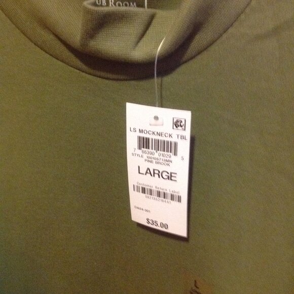 Club Room Men's Large Mock Turtleneck Lt Green Long Sleeve Shirt-New with Tags - Picture 5 of 6